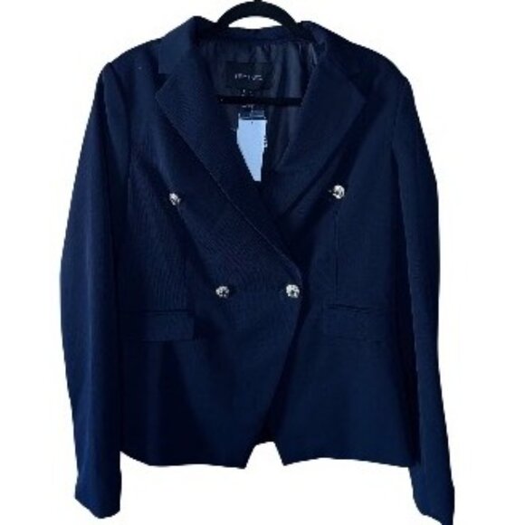 Karen Kane Fitted Blazer in Navy with Decorative Crest Buttons – Size L - Picture 8 of 13